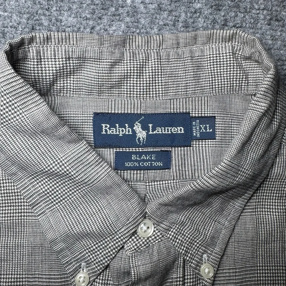 VTG Polo Ralph Lauren Blake Long Sleeve Button Down Shirt Glen Check Men XL Gray